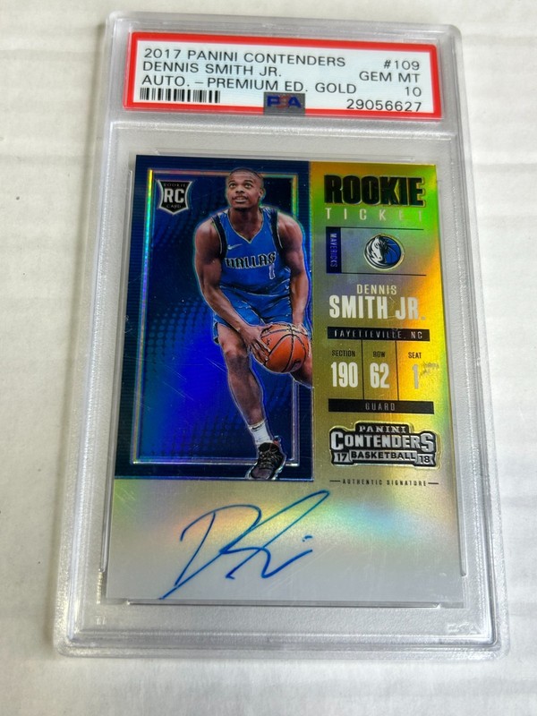 2017-18 Contenders Dennis Smith Jr 8/10 Gold Premium Rookie Auto PSA 10 E6
