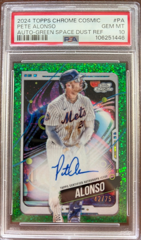2024 Cosmic Chrome Pete Alonso Green Space Dust Auto /75 PSA 10