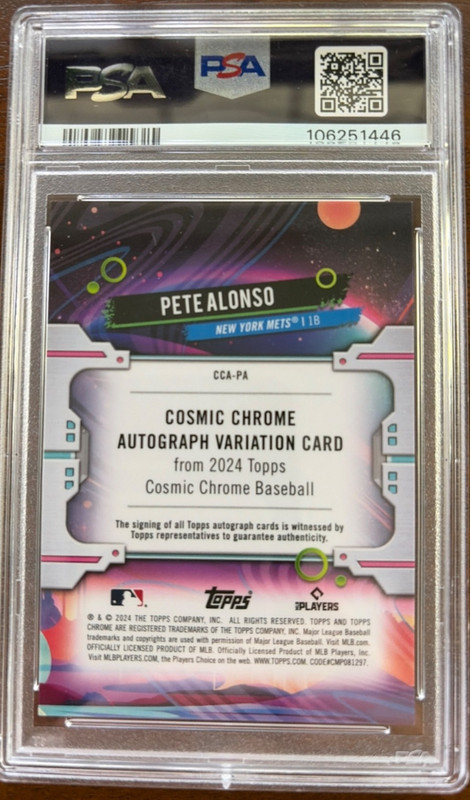 2024 Cosmic Chrome Pete Alonso Green Space Dust Auto /75 PSA 10 view 2