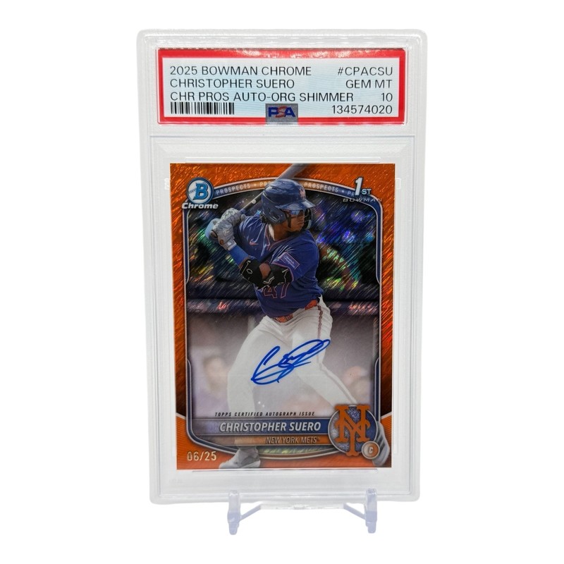 2025 Bowman Chrome Christopher Suero Orange Shimmer Auto /25 PSA 10 GEM MT
