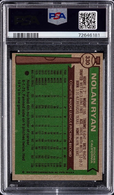 1976 Topps Nolan Ryan #330 PSA 6 EX-MT California Angels ~ Vintage HOF ⭐️ view 2