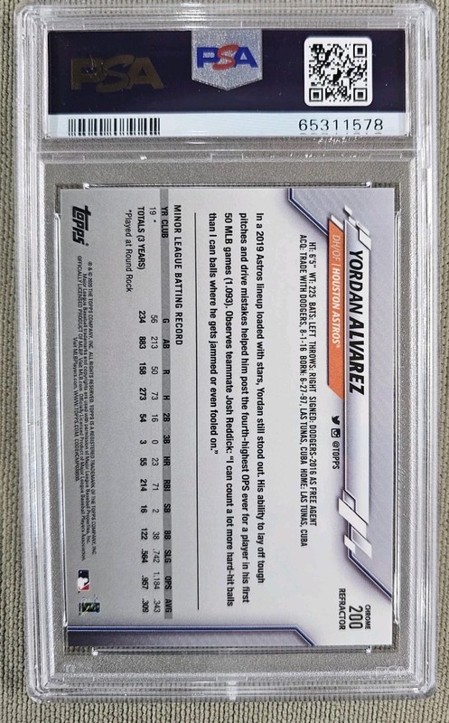 2020 Topps Chrome - Yordan Alvarez #200 X-Fractor (RC) Psa 9 view 2
