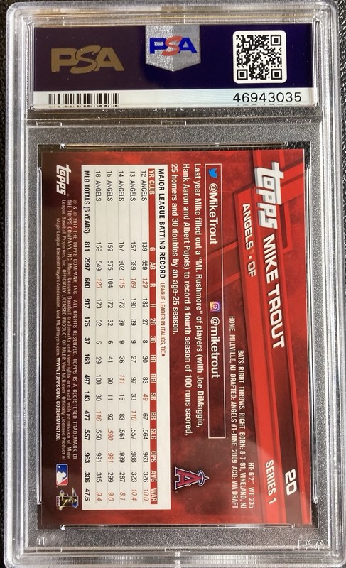 2017 Topps MIKE TROUT #20 PSA 9 MINT view 2
