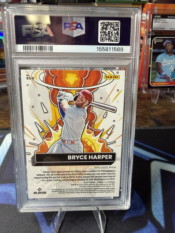 2022 PANINI DONRUSS BOMB SQUAD #BS9 BRYCE HARPER BOMB SQUAD-PINK FIREWORKS PSA 8 view 2