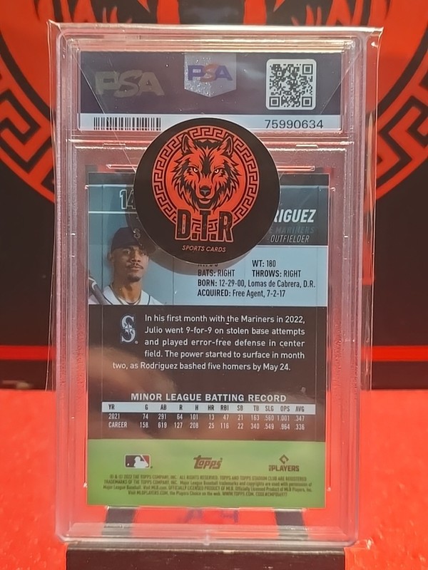 Graded 2022 Stadium Club Chrome JULIO RODRIGUEZ RC Rookie #148 PSA 10 GEM MINT view 2
