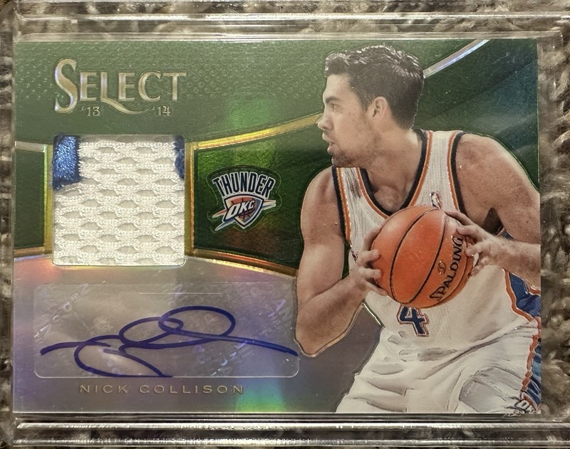2013-14 Select Basketball Nick Collison Game Used Patch Auto #4/5 Jersey Number 