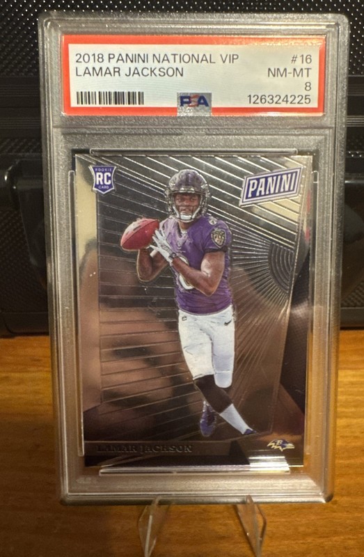 2018 Panini National VIP #16 Lamar Jackson Baltimore Ravens RC Rookie PSA 8