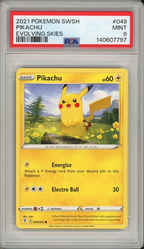 2021 Pokemon Evolving Skies Pikachu #049 PSA 9