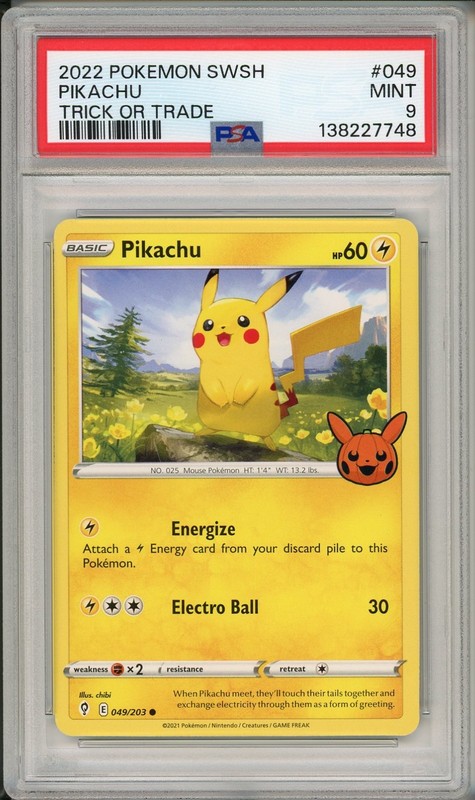 2022 Pokemon SWSH Evolving Skies Trick or Trade Pikachu #049 PSA 9