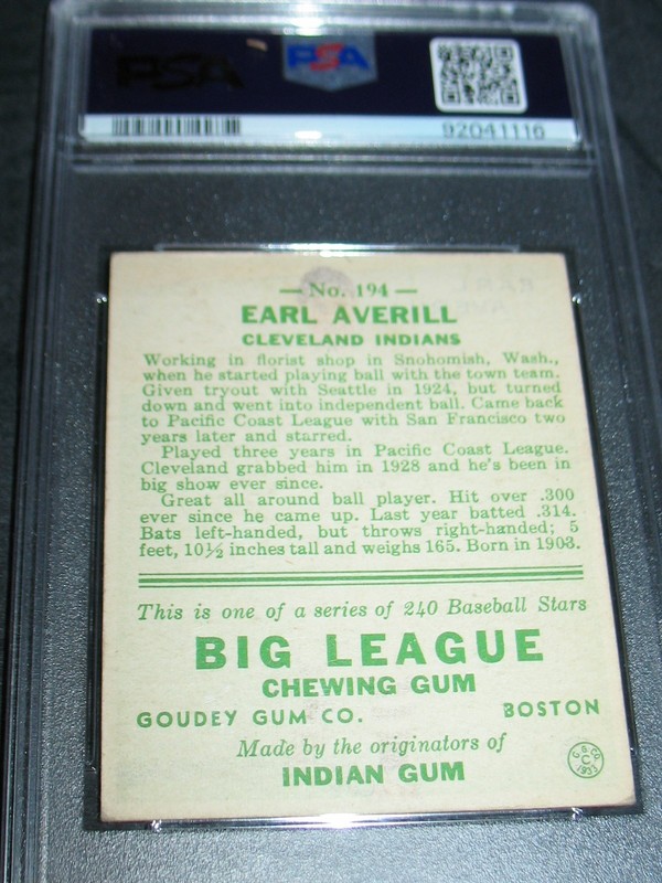 1933 GOUDEY #194 EARL AVERILL PSA Good 2 ~CLEVELAND INDIANS view 2