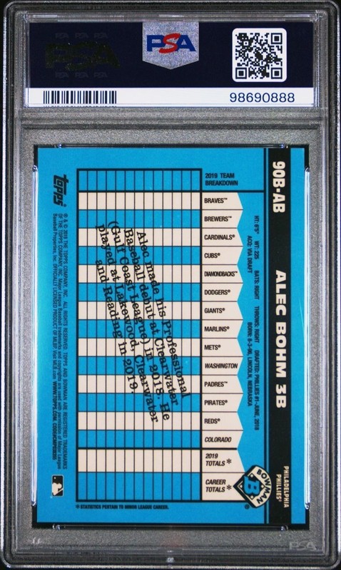 2020 Bowman Chrome -1990 Bowman Superfractor 1/1 Alec Bohm #90BAB /PSA9/ view 2