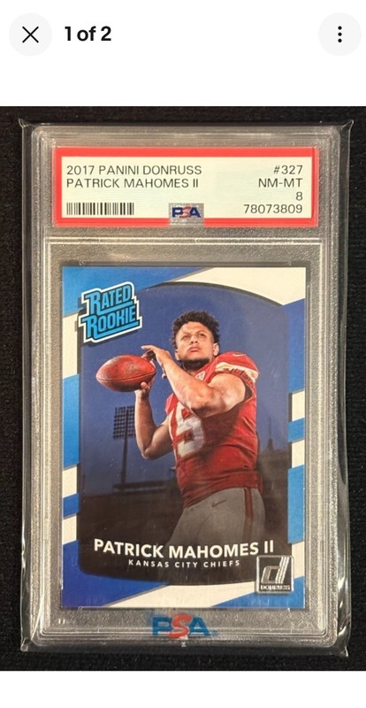PATRICK MAHOMES 2017 DONRUSS FOOTBALL #327 ROOKIE CARD RC PSA 8 KANSAS CITY 