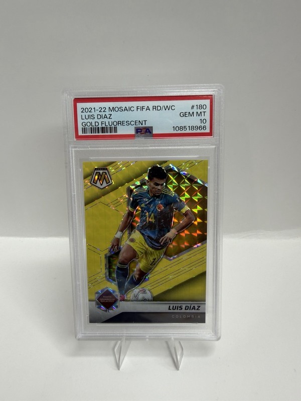 2021-22 Mosaic FIFA Road To World Cup Luis Diaz GOLD Fluorescent /10 PSA 10 GEM