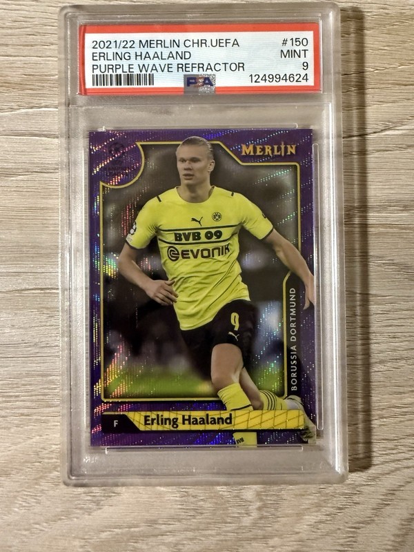 2021-22 Topps Merlin Erling Haaland /15 Purple PSA 9
