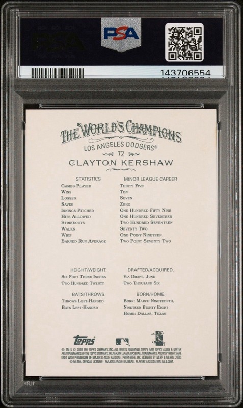 2008 Topps Allen & Ginter Clayton Kershaw Rookie #72 PSA 10 view 2