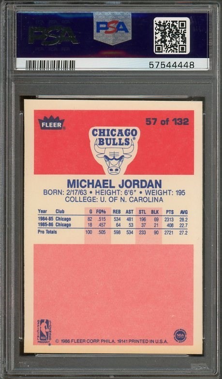 1986 FLEER #57 MICHAEL JORDAN ROOKIE RC PSA 6 view 2