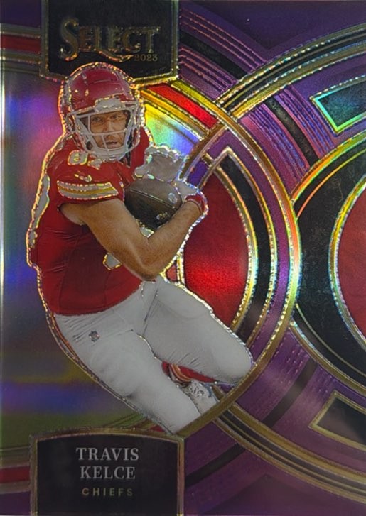 2023 PANINI SELECT #150 TRAVIS KELCE PURPLE PRIZM /75 PSA10 view 2