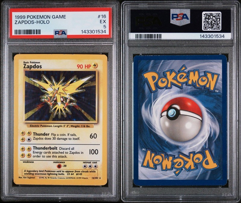 1999 Zapdos 16/102 Holo Rare Pokemon WOTC PSA 5