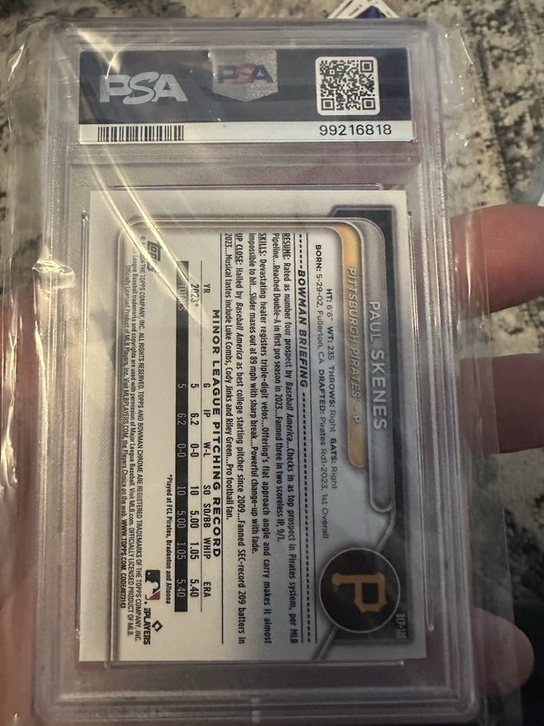 2024 Bowman - Chrome Prospects #BCP-125 Paul Skenes NL ROY PSA 9 / JUST GRADED view 2