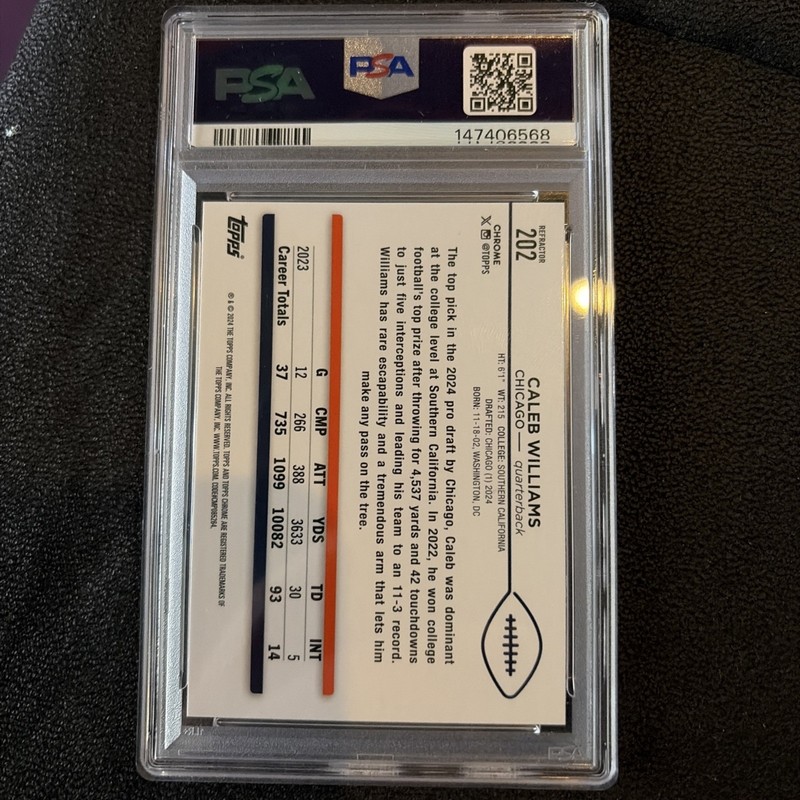 2024 Topps Chrome Caleb Williams #202 Refractor PSA 9 RC view 2