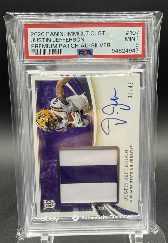 2020 Panini Immaculate Coll. Justin Jefferson /49 PSA 9 POP 2, Patch Auto RC view 2