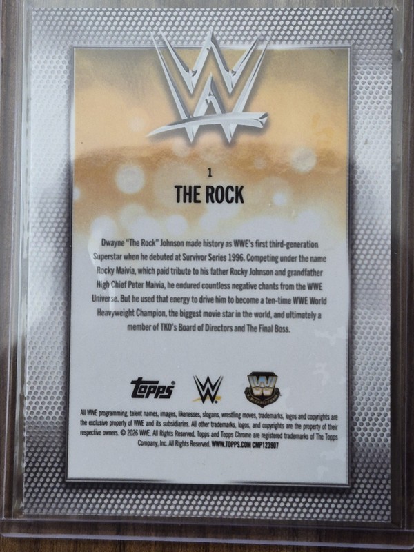 Topps 2026 Chrome WWE The Rock #1 Serial Numbered 06/99 Print Run 99 view 2