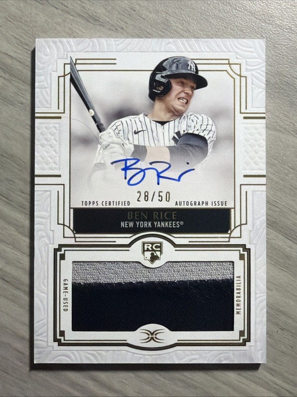 Ben Rice 2025 Topps Definitive On Card Auto Game Worn Patch RPA Yankees #/50