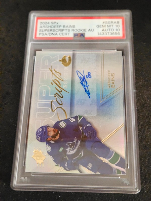 2024-25 SPX HOCKEY ROOKIE SUPER SCRIPTS AUTO #SSR-AB ARSHDEEP BAINES PSA 10/10