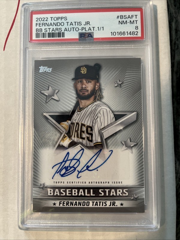 1/1 2022 Topps Fernando Tatis Jr Baseball Stars Autograph Platinum PSA 8 1/1!!