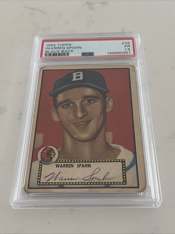 1952 TOPPS BLACK BACK #33 WARREN SPAHN PSA 1.5 FR BRAND NEW SLAB!!!