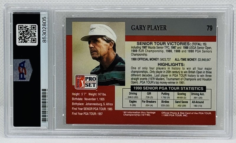 Signed Gary Player 1990 Pro Set Golf Rookie Card HOF Grand Slam Win RC Auto PSA view 2