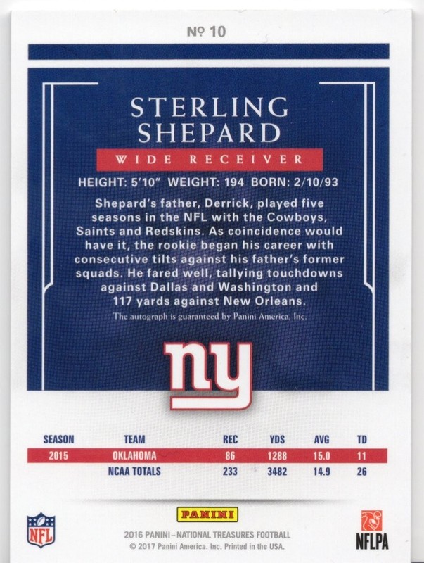 2016 Panini National Treasures Sterling Shepard Auto /99  view 2