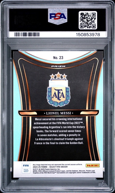 2024-25 PANINI SELECT FIFA UNSTOPPABLE #23 LIONEL MESSI PSA 8 view 2