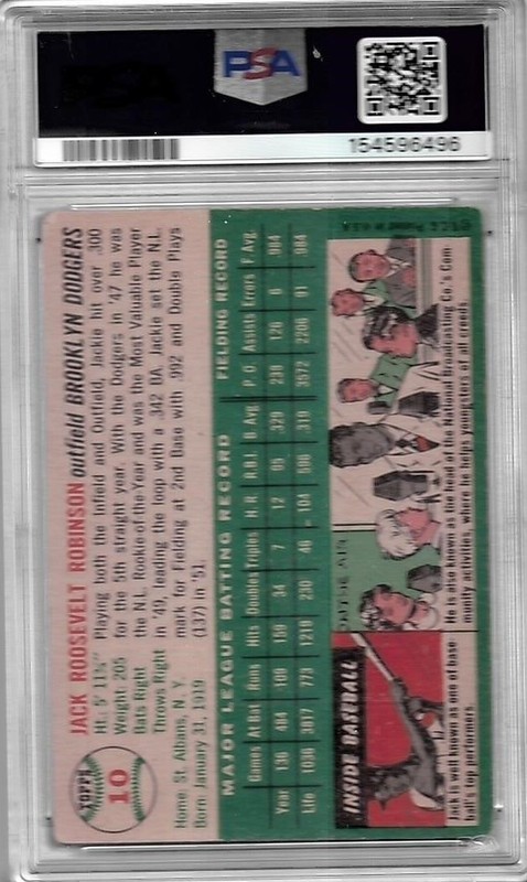 1954 TOPPS JACKIE ROBINSON #10  PSA 2  JUST GRADED, well centered! view 2