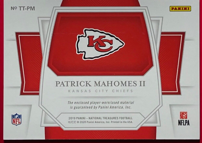 PATRICK MAHOMES QB 2019 NATIONAL TREASURES WORN JUMBO SWATCH RELIC CARD / 99  view 2