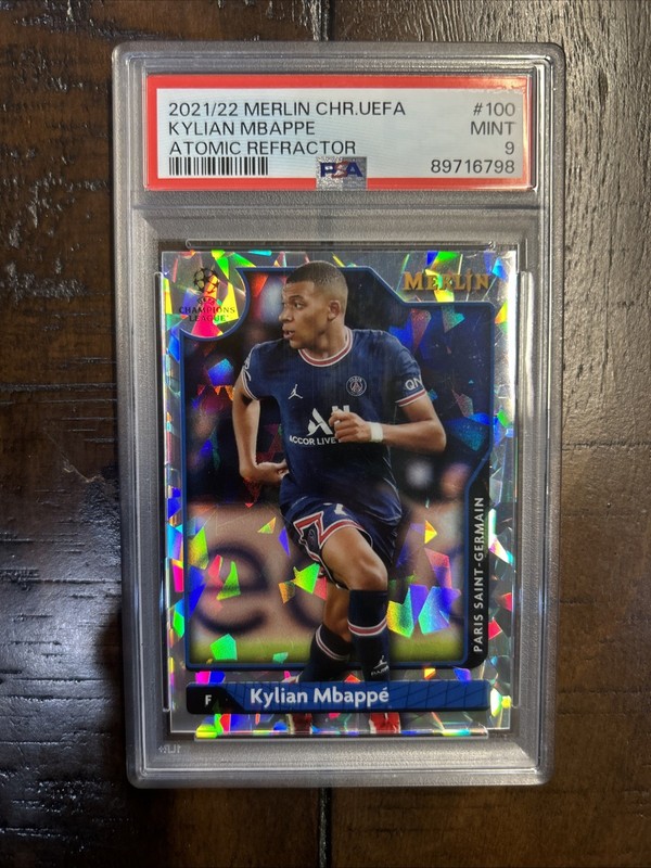 ⚽ 2021 Topps Merlin Chrome UEFA Kylian Mbappé #100 Atomic Refractor /250 PSA 9