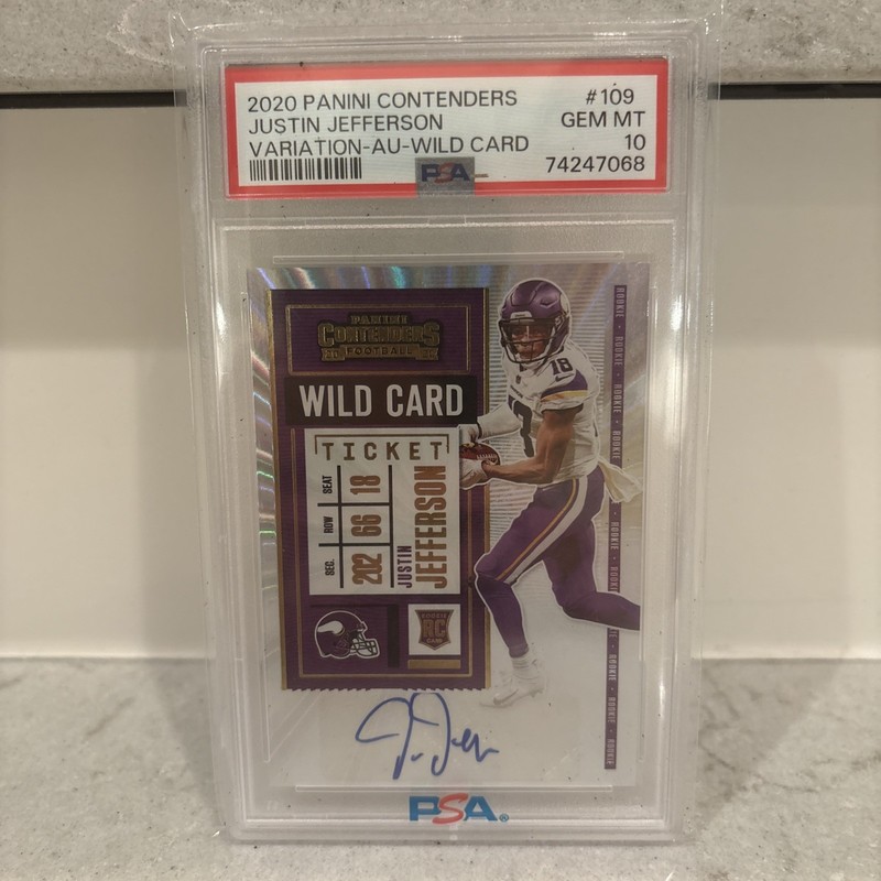 2020 JUSTIN JEFFERSON Contenders Auto PSA 10 Wild Card /25 Variation SSP - Pop 7