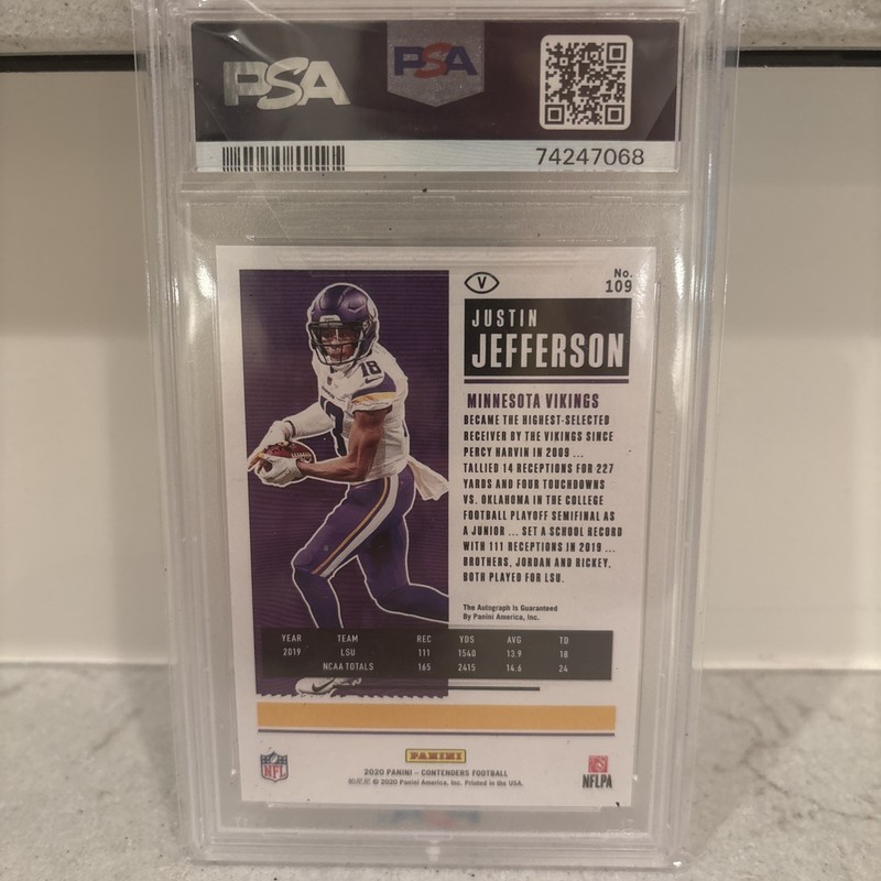 2020 JUSTIN JEFFERSON Contenders Auto PSA 10 Wild Card /25 Variation SSP - Pop 7 view 2