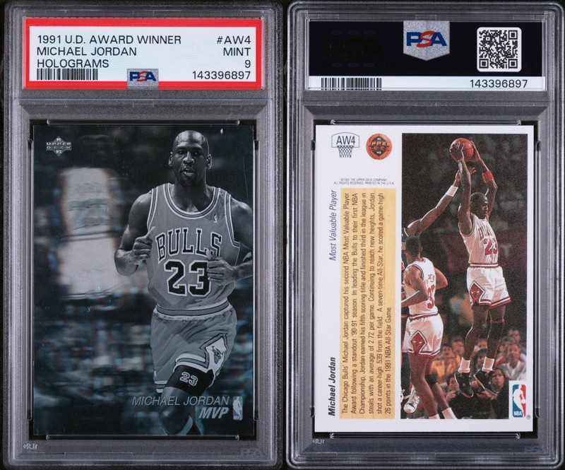 1991 Upper Deck AWARD WINNER HOLOGRAM #AW4 MICHAEL JORDAN PSA 9 MINT