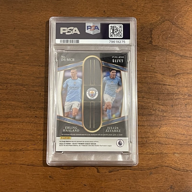 2022-23 Panini Select Premier League - Erling Haaland Julian Alvarez (RC) PSA 8 view 2