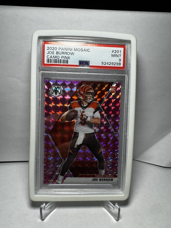 2020 Panini Mosaic - Rookies Joe Burrow #201 Camo Pink Mosaic Prizm (RC) PSA 9