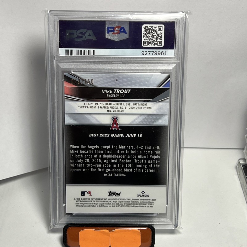 MIKE TROUT 2022 Bowman's Best #14 Blue Refractor #D/150 Angels *PSA GEM MINT 10* view 2