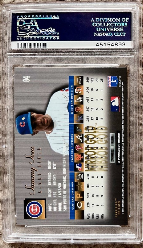 1995 Select Certified Mirror Gold #84 Sammy Sosa PSA 10 Chicago Cubs POP 4 view 2