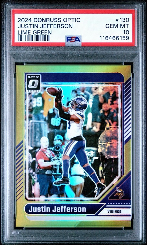 2024 Panini Donruss Optic Justin Jefferson #130 Lime Green /50 PSA 10