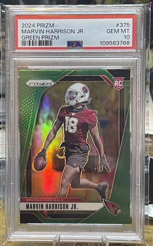 2024 Panini Prizm Marvin Harrison Jr PSA 10 Green Prizm RC Cardinals Rookie 