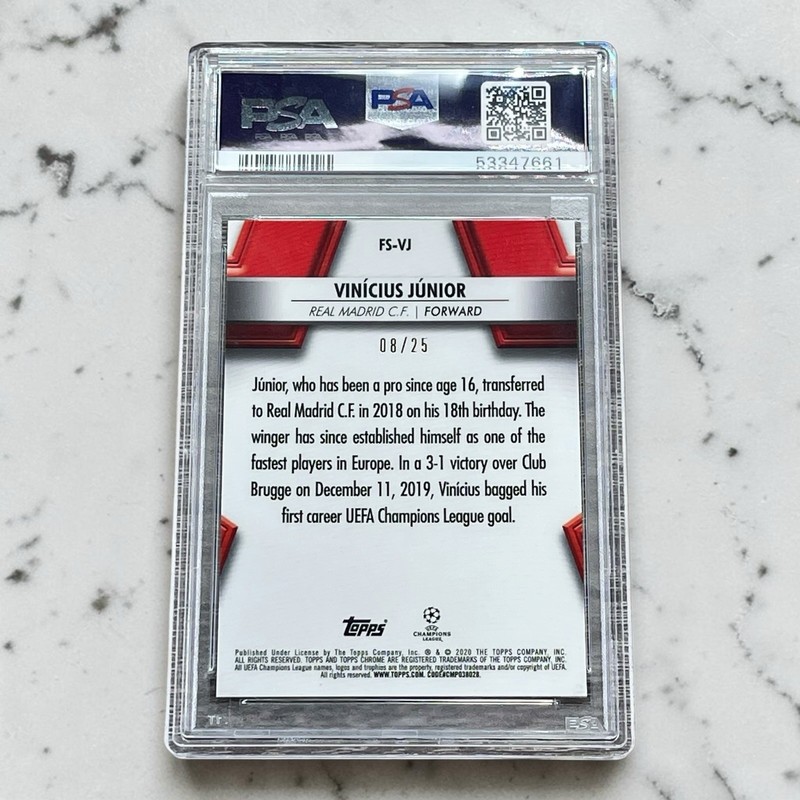 2019 Vinicius Junior Topps Chrome UCL Sapphire Future Stars Orange #8/25 PSA 9 view 2