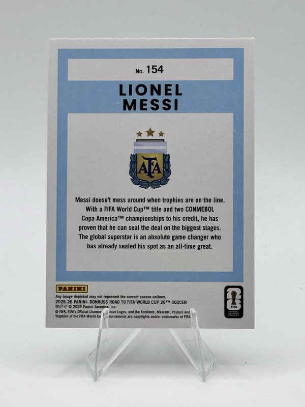 Lionel Messi 2025-26 Panini Donruss Road to the World Cup 26 #154 BASE Argentina view 2