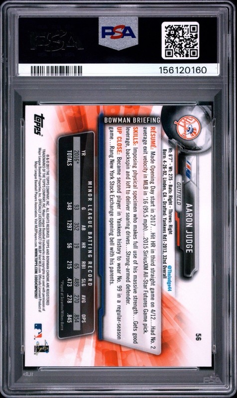 PSA 10 - 2017 Bowman Chrome - Aaron Judge #56 White Pinstripe Jersey (RC) view 2