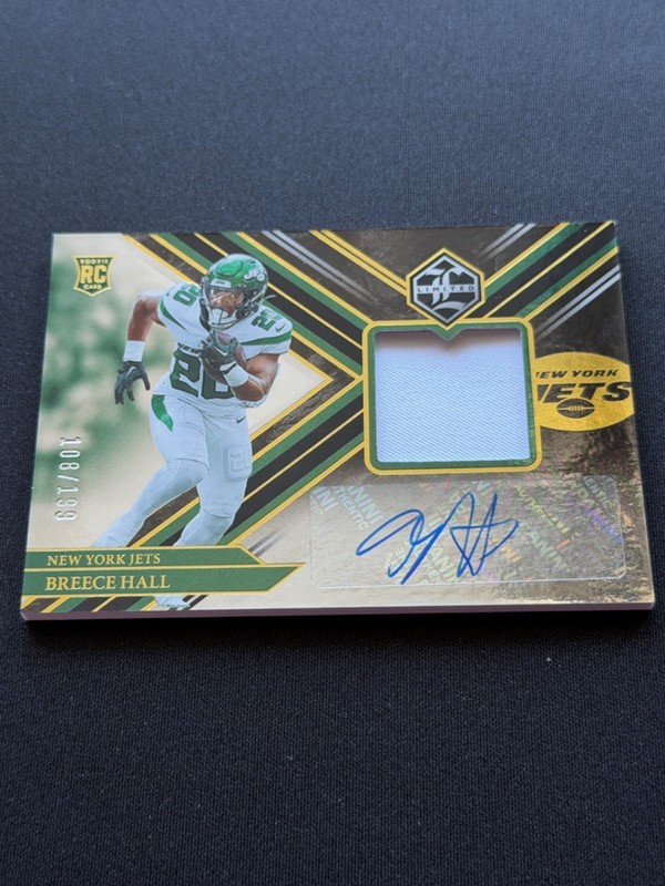 Breece Hall 2022 Panini Limited Rookie RC Patch Auto RPA /199 NEW YORK JETS #106