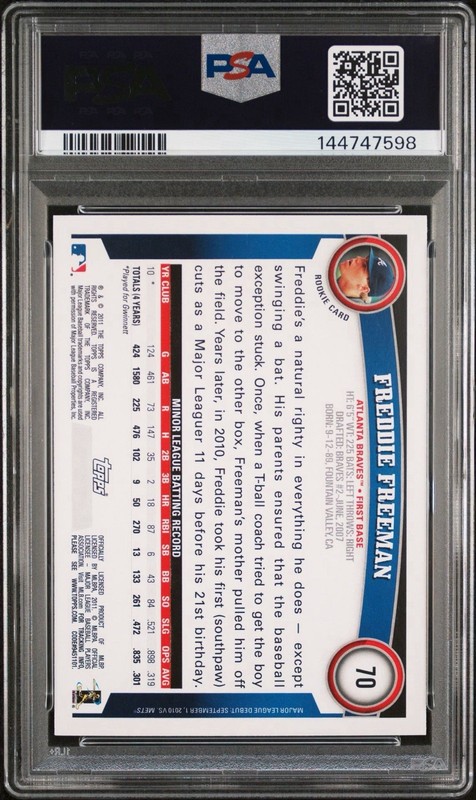 2011 Topps Opening Day Freddie Freeman Rookie #70 PSA 10 view 2